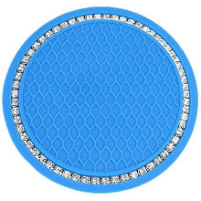 4 Pieces Car Coaster, 2.75 Inch Silicone Non-Slip Crystal Car Coaster, Car Interior Accessories, GM Coaster Mat (Lake Blue)