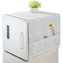 Protective Cover Dust Cover for Washing Machine Refrigerator Cotton Linen Fabric Microwave Cover Washing Machine Lid with Storage Bags (Gray Grid,60 *