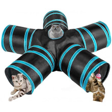 5 Way Cat Tunnel - Collapsible Interactive Cat Toy with Toy Ball with Hole for Cat Interior