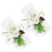Wrist Corsages for Wedding - 2 Pieces Bridesmaid Silk Wrist Flower Bridal Corsage Wedding Ceremony Decoration Supply(White)