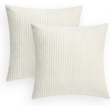 White Decorative Throw Pillow Covers Set 20x20 inch, Corduroy Soft Cozy Solid Throw Pillows Cases Cushion Cover, Pack of 2, Striped Decoration