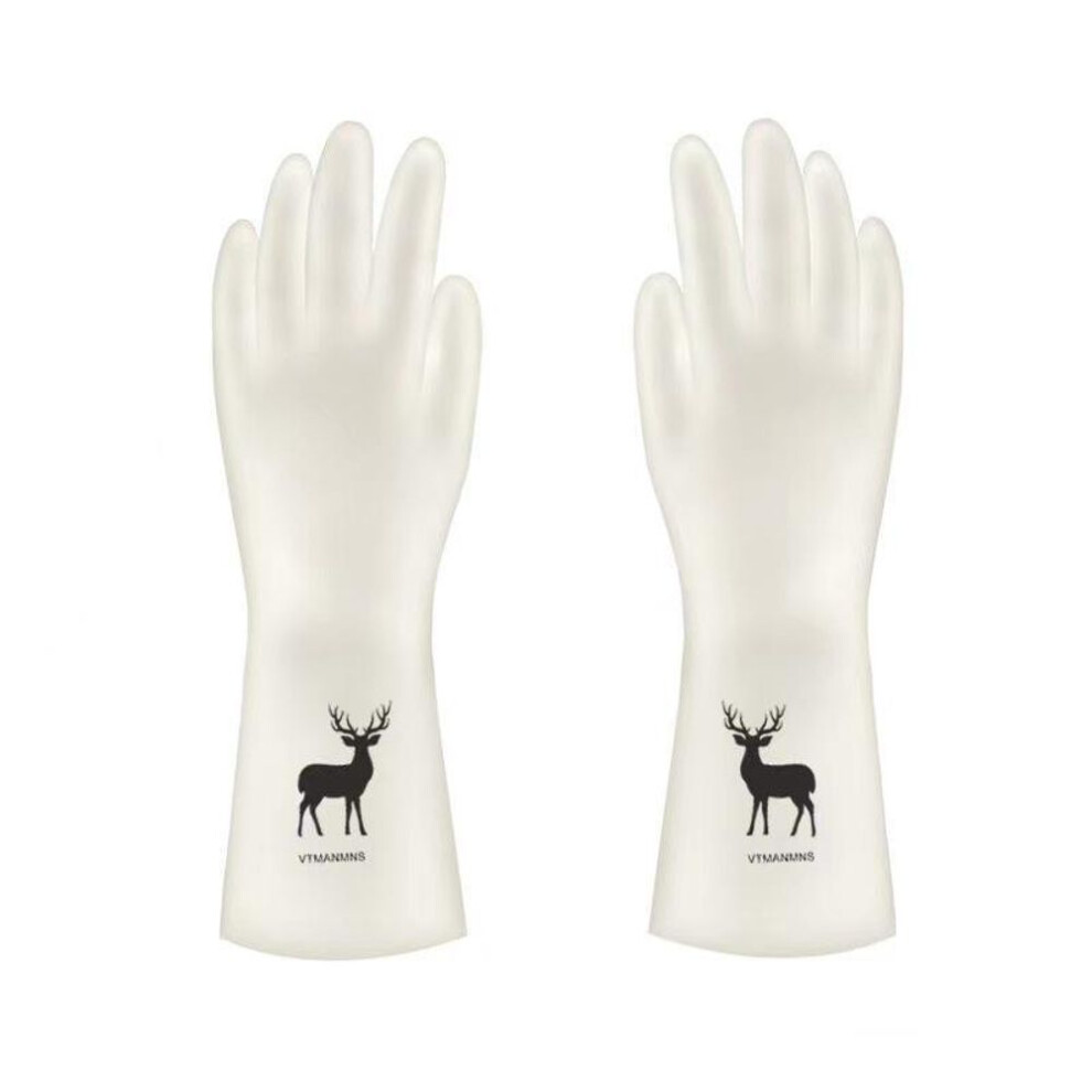 (deer, M) Women's Rubber Dishwashing Gloves With Brush Head For Kitchen, Pot, Bowl, And Vegetable Cleaning