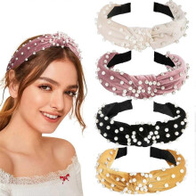 Headbands for Women Girls, Fashion Headbands Velvet Wide Headbands with Pearls Knot Turban Hairband Beaded for Women and Girls