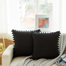 Set of 2 Decorative Ruffled Throw Pillow Covers, Square Soft Cushion Case Home Decor for Couch Sofa Bed (18 x 18, Black)
