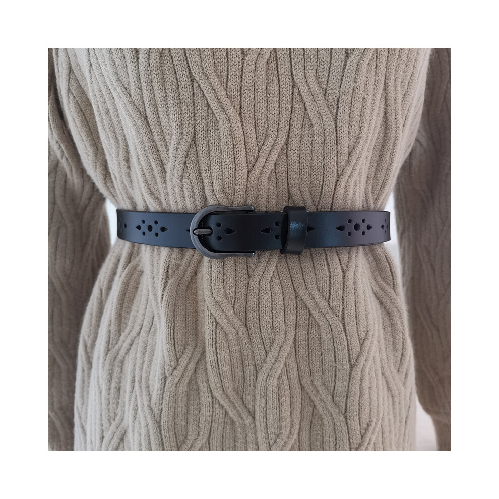 (Black,105cm)Ceinture rétro femme large en cuir avec motif creux pour pantalon jean et