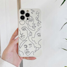Compatible with iPhone 13 Pro Phone Case Fashion Abstract Art Line Face Design Silicone Cover Protective Cases - White