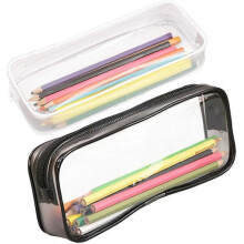 Clear Pen Pencil Case Pouch Big Capacity Pencil Case Transparent PVC Pen Bag for Office & School Supplies, Travel CosmeticBlack and White