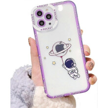 Compatible with iPhone 13 Pro Max Astronaut Case Women Girls Rocket Clear Case Camera Lens Protection Soft Silicone Transparent Cases(Purple)