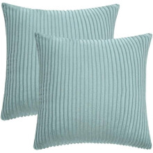 Light Blue Decorative Throw Pillow Covers Set 18x18 inch, Corduroy Soft Cozy Solid Throw Pillows Cases Cushion Cover, Pack of 2, Striped Decoration