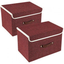 Foldable Storage Bins 2 Pack Storage Boxes with Lids and Handles Storage Baskets in Linen Storage Organizers (Red Wine)