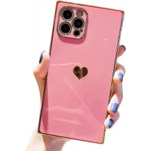 Square iPhone 13 Pro Max Case, Cute Full Camera Lens Protection & Electroplate Reinforced Corners Shockproof Edge Bumper [6.7 inches] - Candy Pink