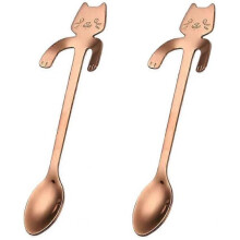 Cute Cat, Coffee Spoon,Tea spoon,Stainless Steel,2 PCS (Rose Gold)