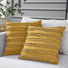 Yellow Cotton Linen Throw Pillow Covers for Couch Sofa Bed, Decorative Throws Cushion Covers, 18 x 18 Inches, Set of 2, No Inserts