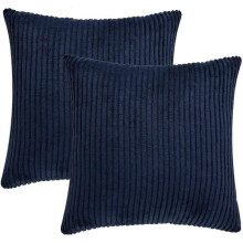 Navy Blue Decorative Throw Pillow Covers Set 20x20 inch, Corduroy Soft Cozy Solid Throw Pillows Cases Cushion Cover, Pack of 2, Striped Decoration