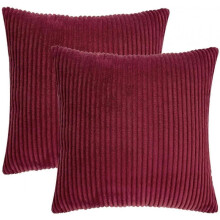 Red Wine Decorative Throw Pillow Covers Set 20x20 inch, Corduroy Soft Cozy Solid Throw Pillows Cases Cushion Cover, Pack of 2, Striped Decoration