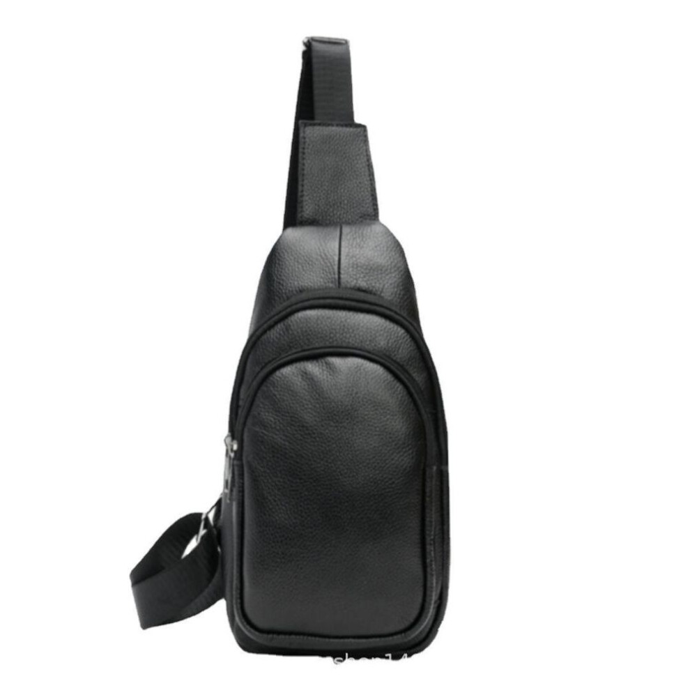 (black, 17cm*6cm*31cm) Men's New Sports And Leisure Fashion Chest Bag Top Layer Cowhide Messenger Korean Version Of The Trendy Bag