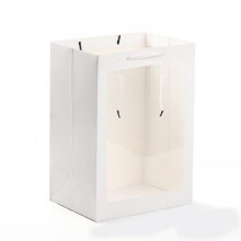10 Pieces Gift Bags, Flower Bags, Transparent Window Gift Bags, Kraft Paper Gift Wrapping Paper Bags, Carrier Bags 35 * 25 Cm (White)
