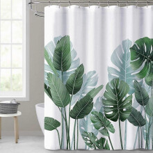 Shower Curtains for Bathroom - Tropical Leaves Plant on White Background Odorless Curtain 72 x 72 inches Long