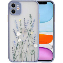 Compatible for iPhone 11 Case for Flower Clear Frosted PC Back Floral Soft TPU Protective Silicone Slim Case for iPhone 11-Purple