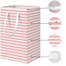 Striped Moisture-proof Dirty Laundry Basket Foldable Storage Box with Cotton Rope Handles Storage Cube Storage Boxpink