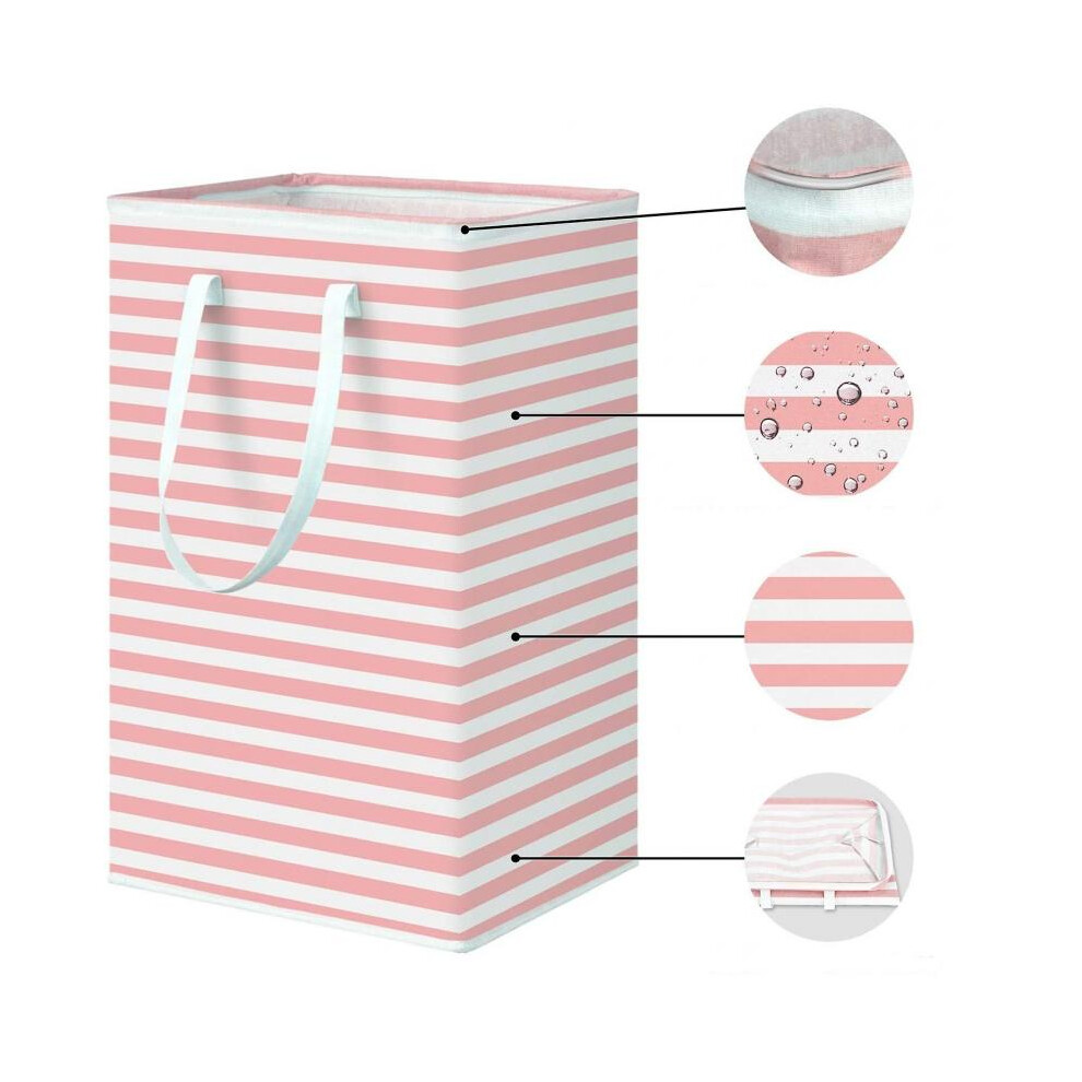 Panier à linge sale rayé résistant à l'humidité Boîte de rangement pliable avec poignées en corde de coton Cube de rangement Boxpink