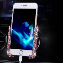 Bling Car Phone Holder Mini Car Dash Air Vent Automatic Phone Mount Universal 360Adjustable Crystal Auto Car Stand Car Accessories(Pink)