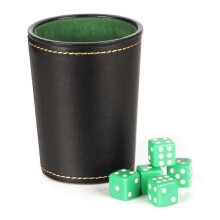 Dice Cups Game Dice Set, Felt Lined Pu Leather Dice Rolling Cup Velvet with 5 Standard Dot Dices Quiet Shaker for Bar