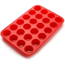 24 Hole Mini Muffin Pans - Silicone - with Non-Stick Coating - for Muffins, Cupcakes, Brownies - 34 x 23 x 2.5cm - Diameter 4.5cm - Red - Set of 2
