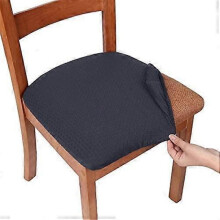 Stretch Jacquard Dining Chair Seat Covers, Removable Washable Anti-Dust Dining Room Chair Seat Cushion Slipcovers with Ties-2pcs, Dark Grey