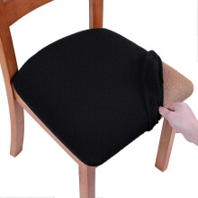 Stretch Jacquard Dining Chair Seat Covers, Removable Washable Anti-Dust Dining Room Chair Seat Cushion Slipcovers with Ties-4pcs, Black