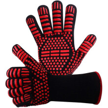 EN407 Non-Slip Silicone BBQ Gloves for Barbecue, Oven,Heat-Resistant Cooking Gloves, Fireplace Gloves(Red)
