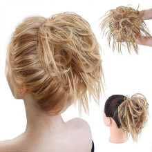 Tousled Updo Messy Bun Hairpiece Hair Extension Ponytail with Elastic Rubber Band Updo Ponytail Hairpiece Synthetic Hair (Ash Blonde)