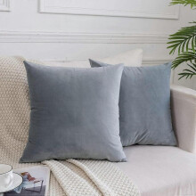 Decorative Velvet Throw Pillows Covers for Couch Bed Sofa,Pack of 2 Luxury Solid Soft Cushion Cases,20x20 Inches,Silver Gray