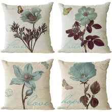 Set of 4 Floral Decorative Throw Pillow Covers 18x18 Inch Plant Pillow Covers Lotus Leaf Line Square Pillow Cases Flower (18*18in)
