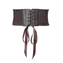 Womens Waistband Stretch Pu Leather Wrap Lace Up High Waist Style BeltDark Brown