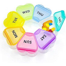 Weekly Pill Box Organiser Portable Travel Tablet Boxes 7 Day with Large Compartments for Medicine, Fish Oil, Vitamins and Supplements (White-Flower)