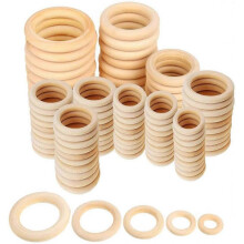 100 Pcs 5 Sizes Natural Wood Rings, Unfinished Wooden Rings Wood Teething Ring for Craft Home DIY Jewelry Making Accessory Ring Pendant Connectors