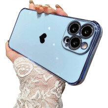 Designed for iPhone 13 Pro Max Case Cute with Camera Protection,Luxury Love Heart Plating Phone Case Soft TPU Bumper Side with Small Pattern-Blue