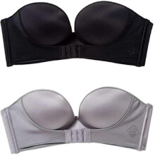 2 Pack Women Hand Shape Front/back Buckle Custom Lift Invisible Wirefree Anti-slip Strapless Push Up Bra