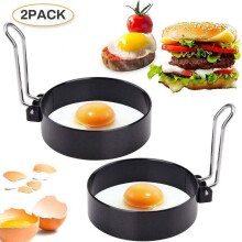 2 Pieces Nonstick Stainless Steel Handle Round Egg Rings Shaper Pancake Molds Ring Round Egg Fried Frying Molds Kitchen Gadgets Egg Cookersmall