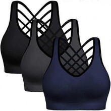 Padded Strappy Sports Bras for Women - Activewear Tops for Yoga Running Fitness Pack of 3