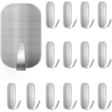 15 Pieces Stainless Steel Adhesive Hook, Waterproof Wall Mounted Towel Rack, 15 Pack Self Adhesive 3M Anti-rust Hooks for Bathroom, Kitchen, Living Ro