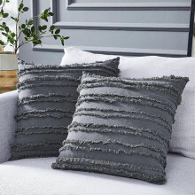 Grey Throw Pillow Covers for Couch Sofa Bed, Cotton Linen Decorative Pillows Cushion Covers, Gray Color 20 x 20 Inches, Set of 2, No Inserts