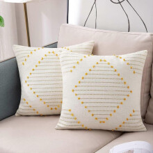 Set of 2 Cushion Covers 45x45cm, Bohemian Decorative Cushion Modern Woven Square Pillow Case for Sofa Bedroom Living Room, Yellow and White