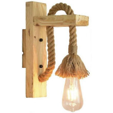 Industrial Led Wall Sconce Decorative Sconce Wood Hemp Rope Wall Lamps for Cafe Hotel Restaurant Light Fixture E27 Base Edison Bulb Warm Light Include