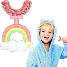 U-Shaped Toothbrush for Kids, 360 Oral Cleaning Toothbrush with Soft Silicone Head(2-6 Years - Pink)