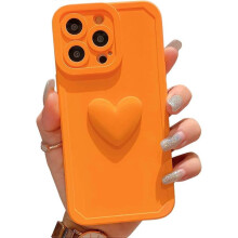 Compatible with iPhone 13 Pro Max Case, Cute 3D Love Heart with Anti-Fall Lens Cameras Cover Protection Soft TPU Shockproof Phone Shell - Orange