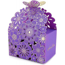 50Pcs Flower Butterfly Hollow Candy Box Cookie Gift Boxes Romantic Wedding Favors Cute Chocolate Box for Birthday Party Supplies (Purple, L)