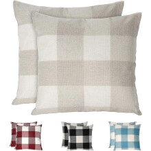 Plaid Cushion Covers , Set of 2 Wrinkle Resistant and Breathable Linen Pillow Case, Plaid Pillow Case, Home Decorative Cushion Covers,Beige