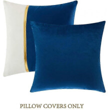 2 Packs Decorative Throw Pillow Covers 18x18 Inch, Navy Blue and White Velvet Patchwork with Gold Leather, Luxury Modern Home Decor,45x45 cm